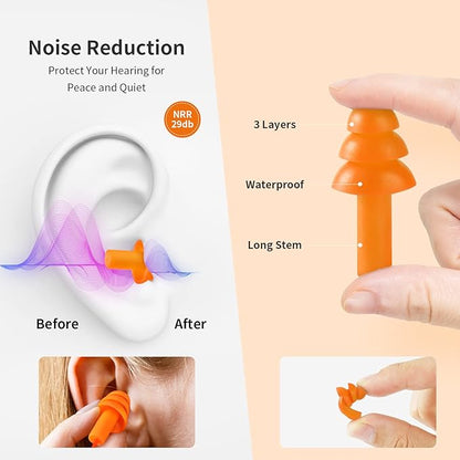 Ear Plugs for Swimming, Soft Ear Plugs for Sleeping Noise Cancelling, Reusable Ear Plugs for Noise Reduction, Ear Protection, Silicone Earplugs for Swimming, Sleeping, Snoring, Work, Concerts, 6 Pairs