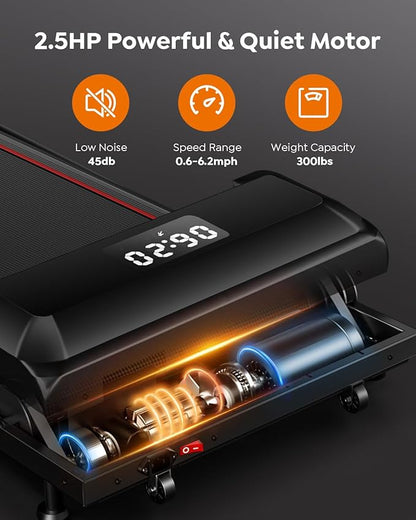 Walking Pad Treadmill with Incline, 2 in 1 Foldable Treadmills for Home Small Office, 300lbs Portable Compact Under Desk Treadmill with App, Remote Control and LED Display