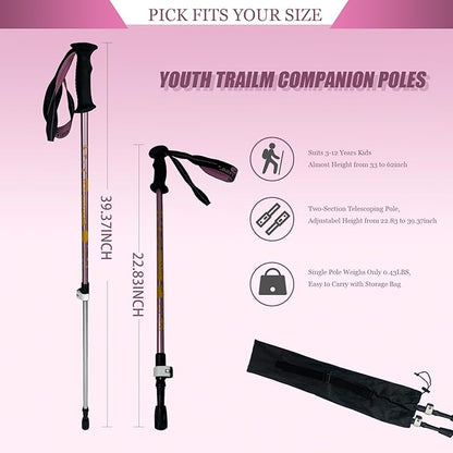 Kids Hiking Poles, 2PCS Todder Collapsible Trekking Poles for Hiking, Ski, Outdoor Activities, Todder Hiking Essentials for Boys and Girls, Blue, Pink Available