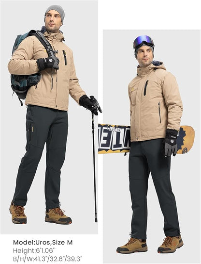 Rdruko Men's Snow Pants Waterproof Insulated Winter Hiking Pants Snowboard Fleece Lined Softshell Ski Pants