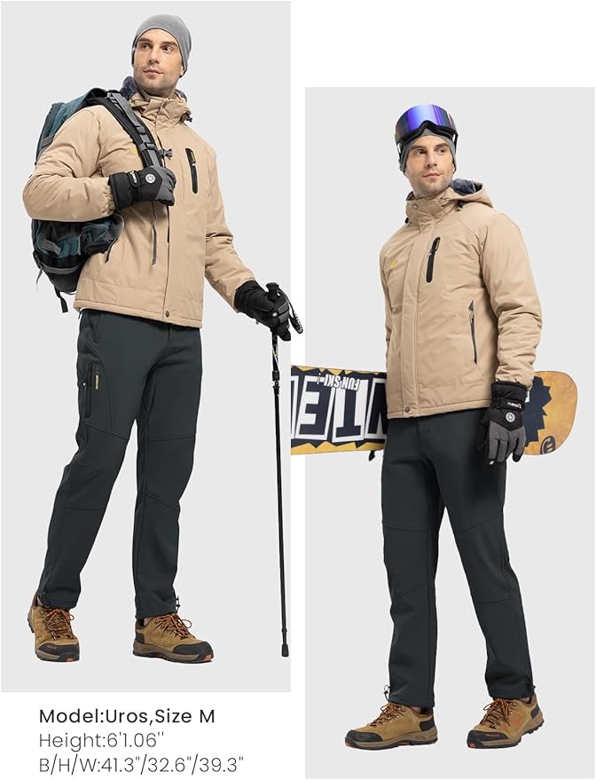 Rdruko Men's Snow Pants Waterproof Insulated Winter Hiking Pants Snowboard Fleece Lined Softshell Ski Pants
