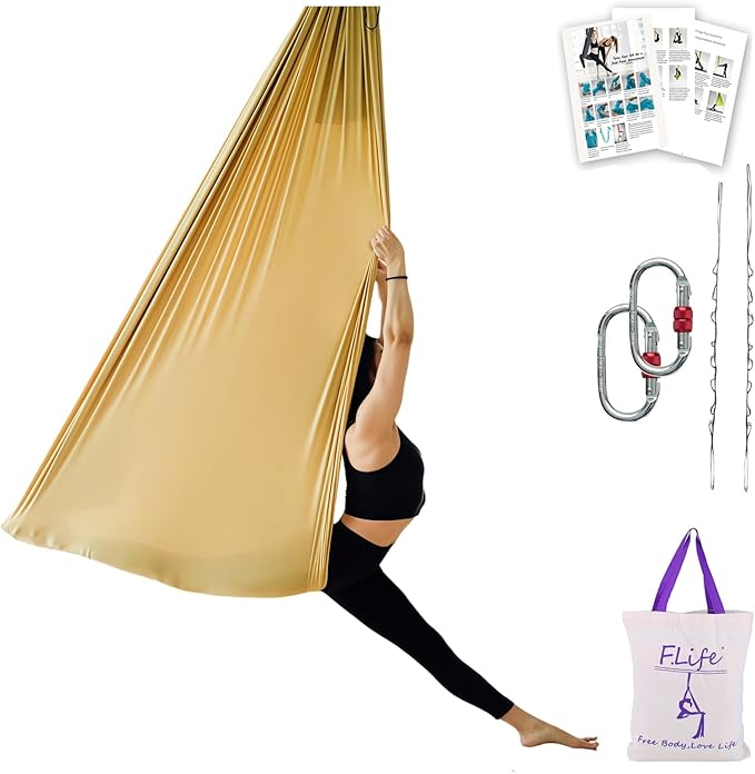 F.Life Aerial Silk Yoga Hammock & Swing for yoga Inversion,Strength training,starter hardware kit