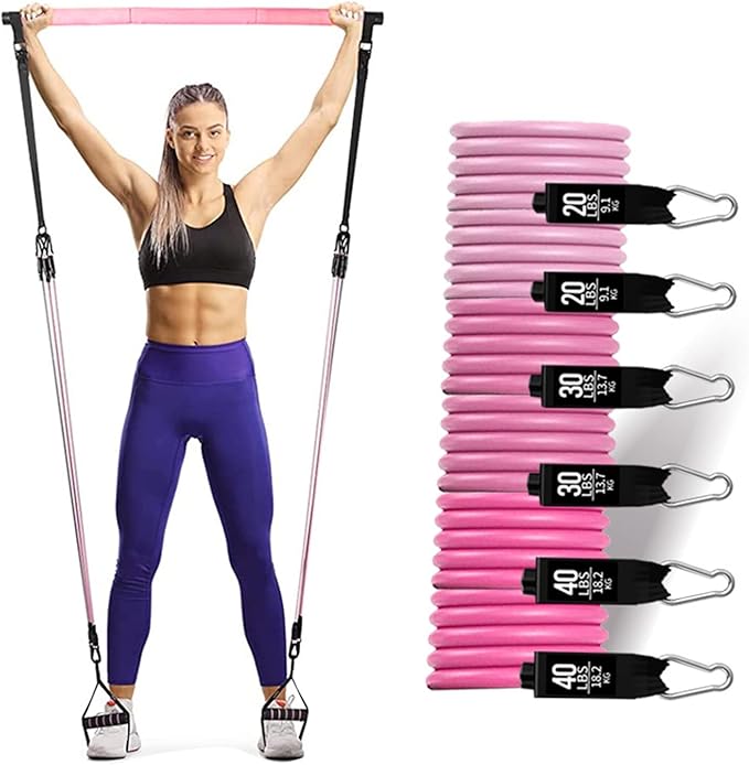180lb Pilates Bar Kit with Resistance Band(6 x Bands),6 Level