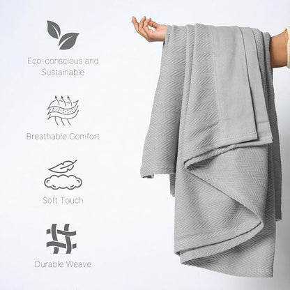 100% Cotton Herringbone Blankets, 90"X90" Queen, Throw Blanket for Bed All Season Cotton Blanket, Cozy Blanket,Throws & Bed Blanket, Throw Blanket for Couch, Modern Home Decor -Scottish Grey
