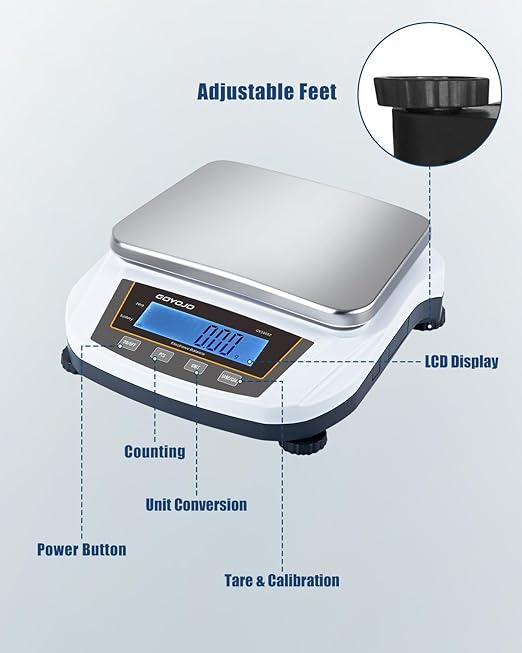 GOYOJO Digital Analytical Balance and Lab Scale, 5000g Capacity, 0.01g Precision, Stainless Steel, Multi-Unit (g/oz/ct/lb) for Jewelry, Kitchen, and Lab – Reliable, Accurate, Easy to Use, Black Panel