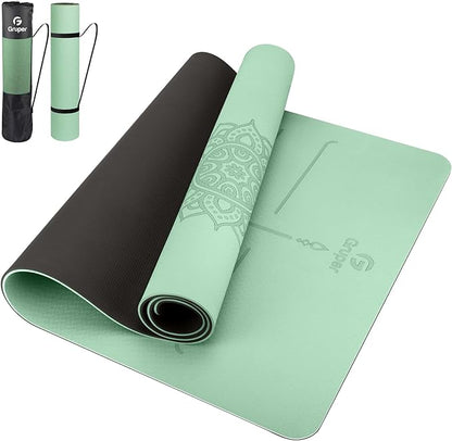 Yoga Mat Non Slip TPE Extra Wide Yoga Mat with Alignment Mark, 72"L x 32"W x 0.32"/0.24"Th (183cm x 81cm x 8mm/6mm), Anti-Tear Exercise Mat with Carrying Strap and Bag, Workout Mats for Yoga, Pilates