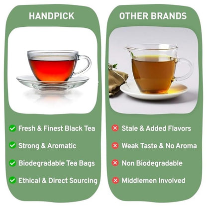 HANDPICK, Organic English Breakfast Black Tea Bags (100 Count) USDA Organic, Non-GMO | Strong, Robust, High-Caffeine Black Tea | Eco-conscious Tea Bags, Brew English Breakfast Tea & Kombucha Tea