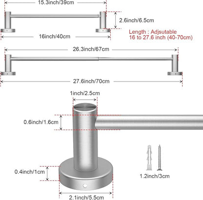 2 Pack Adjustable 16 to 27.6 Inch Single SUS304 Stainless (1" Diameter)