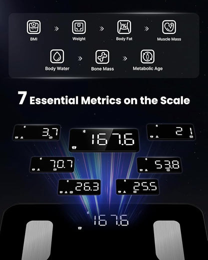 FITINDEX Body Composition Scale for Body Weight, Smart 8-Electrodes with BMI, Body Fat, Muscle Mass, 50 Composition Measurements, Bluetooth