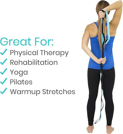 Vive Stretch Strap (75" - 10 Loops) - Leg Stretch Band to Improve Flexibility - Stretching Out Yoga Strap - Exercise and Physical Therapy Belt for Rehab, Pilates and Gymnastics with Guide Book