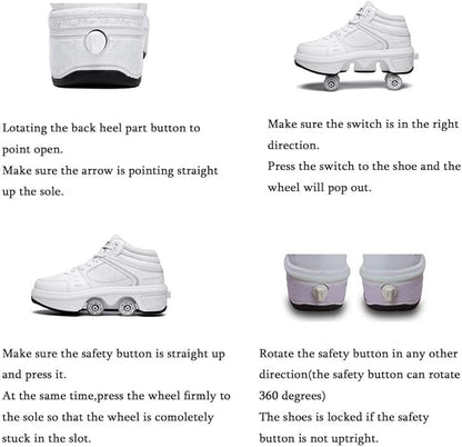 2-in-1 Roller Skates & Sneakers Unisex Retractable Wheels Outdoor Fun & Fitness Kick Roller Shoes