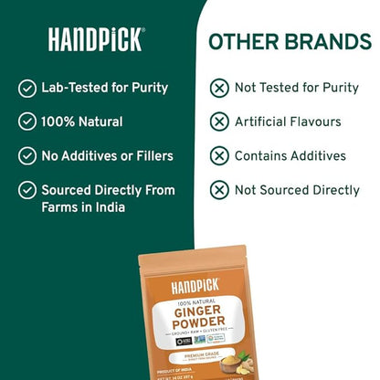 HANDPICK Ginger Powder (14oz/397g) No Additives, No Preservatives, No Fillers | Ginger Root Powder from India | Raw, Gluten Free, Non GMO | Perfect for Cooking, Baking | Resealable Zip Lock Pouch