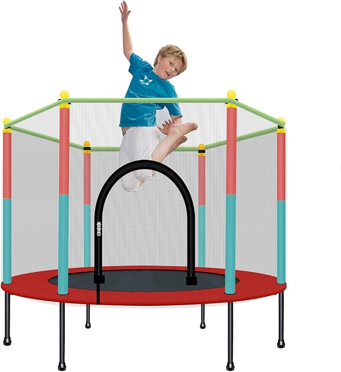 Kids Trampoline with Safety Enclosure Net - 5FT Trampoline for Toddlers Indoor and Outdoor - Parent-Child Interactive Game Fitness Trampoline Toy Gift for Boys and Girls Age 1-8