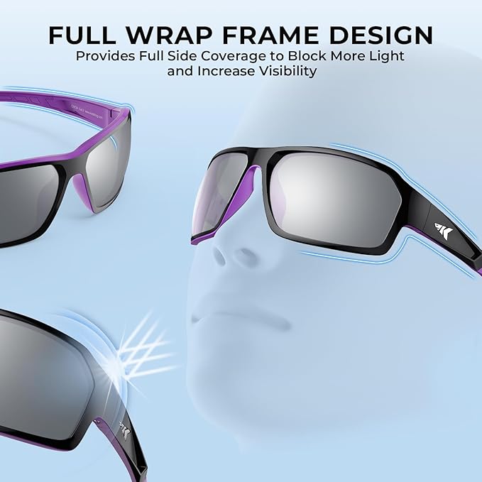 KastKing Chippewa Polarized Fishing Sunglasses, UV400 Protection Full Wrap Frame Sports Cycling Sunglasses, 1.0mm TAC Lenses