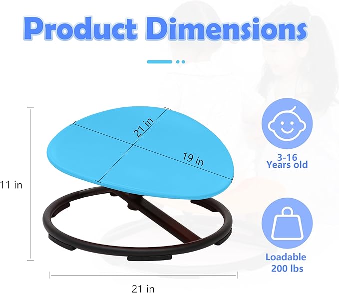 makarci Spinning Chair for Autistic Kids - Kids Sensory Chair, Sit and Spin Toys for Toddlers, Autism Sensory Products for Body Coordination & Balance, Sensory Play (Blue)