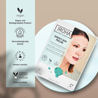IROHA NATURE Glycolic Acid Peeling Face Mask (Pack of 15) | Skin Perfecting for a Radiant & Smooth Look | Instant Regeneration in Just 15 Minutes | Clean Beauty | 100% Vegan