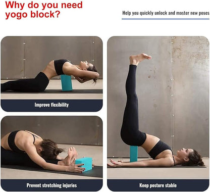 Yoga Blocks 9''x6''x3'', 4 Pack High Density Yoga Brick Foam Blocks to Improve Strength, Flexibility and Balance, Light Weight and Non-Slip Surface for Yoga, Pilates and Meditation