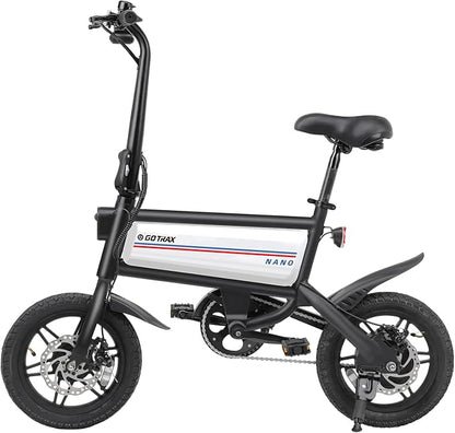 Gotrax Nano 14" Electric Bike, Max Range 25Miles(Pedal-Assist)&Max Speed 15.5Mph, 350W Folding E-Bike with Removable Battery, Adjustable Seat & Dual Mudguards, Commuter Electric Bicycle for Ages 13+