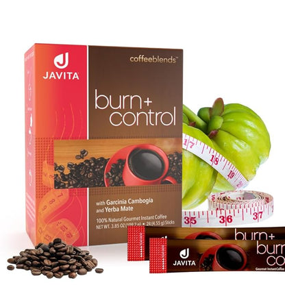 Javita Burn + Control Instant Coffee, Weight Management Herbs: Garcinia Cambogia & Yerba Mate, Slimming Coffee with Help of Exercise, Keto, Dieters Drink, 4 box / 24 (4.55g Sticks), 96 Count