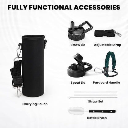 Insulated Water Bottle 20 oz, Triple Wall Vacuum Stainless Steel (Cold for 48 Hrs), Leak Proof & Non-BPA, Kids Water Bottle Jug for School with Straw Spout Lids, Dark Green