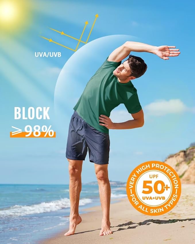 Boladeci Men's Swim Shirt Short Sleeve UPF 50+ Sun Protection SPF UV Moisture Wicking Lightweight Quick Dry Rash Guard