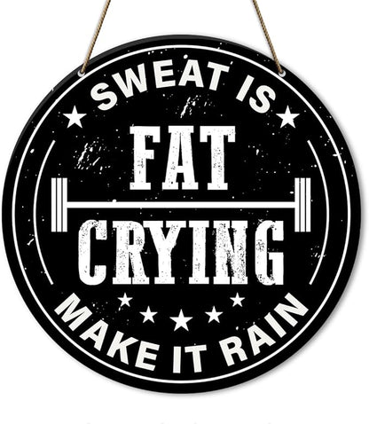 Gym Sign Decor, Home Gym Sign, Workout Room Fitness Room Decor Gym Sign Decoration, Gym Gift for Trainer Exercise Lover, Sweat Is Fat Crying Make It Rain