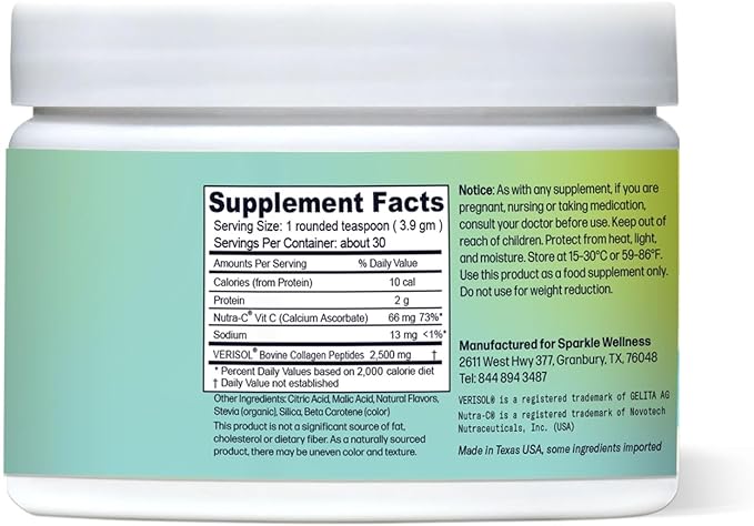 Hydrolyzed Collagen Powder - Sparkle Skin Boost (Tropical Coconut & Pineapple) [30-Serves] Verisol Collagen Hydrolysate Protein Powder Vitamin C Paleo Non-GMO Gluten Free Beauty Supplement Drink