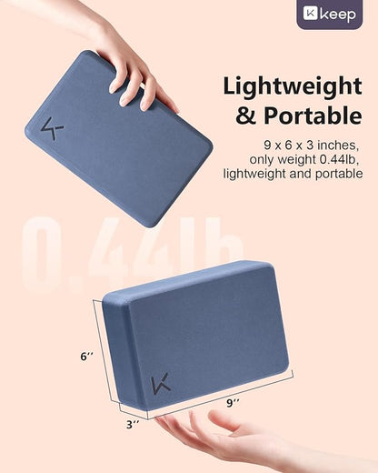 KEEP Yoga Block, High-Density EVA Foam 2 Pack Yoga Block with Non-Slip Textured Surface, Supportive, Lightweight - Ideal for Yoga, Pilates, and Stretching Exercises