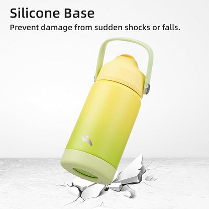 Insulated Water Bottle with Straw Lid,32 oz Stainless Steel Vacuum Metal Bottle with Silicone Handle,Lime