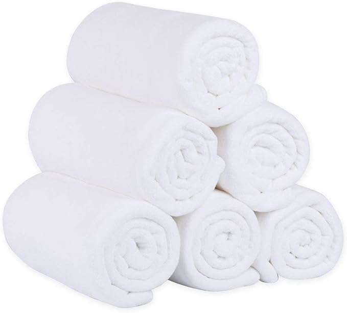 JML Microfiber Bath Towels, Bath Towel Sets (6 Pack, 27" x 55") - Extra Absorbent and Fast Drying, Multipurpose White Microfiber Towel for Bath, Beach, Pool, Sports, Yoga