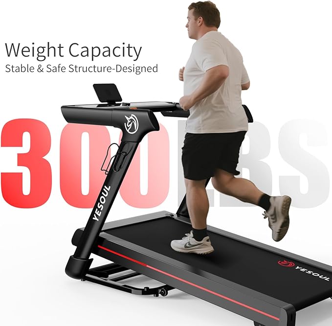 Yesoul Walking Treadmill for Seniors with Long Handrails – 4 Major Safety Protections, Emergency Stop Button, Treadmill for Home 300 lbs Capacity, Recovery Walking Machine with LED Display