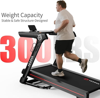 Yesoul Walking Treadmill for Seniors with Long Handrails – 4 Major Safety Protections, Emergency Stop Button, Treadmill for Home 300 lbs Capacity, Recovery Walking Machine with LED Display