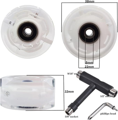 FREEDARE Roller Skate Wheels 54mm/58mm and Bearings Indoor Outdoor Luminous Light Up 83A with T Tools for Double Row Skating and Skateboard (8 Pack)