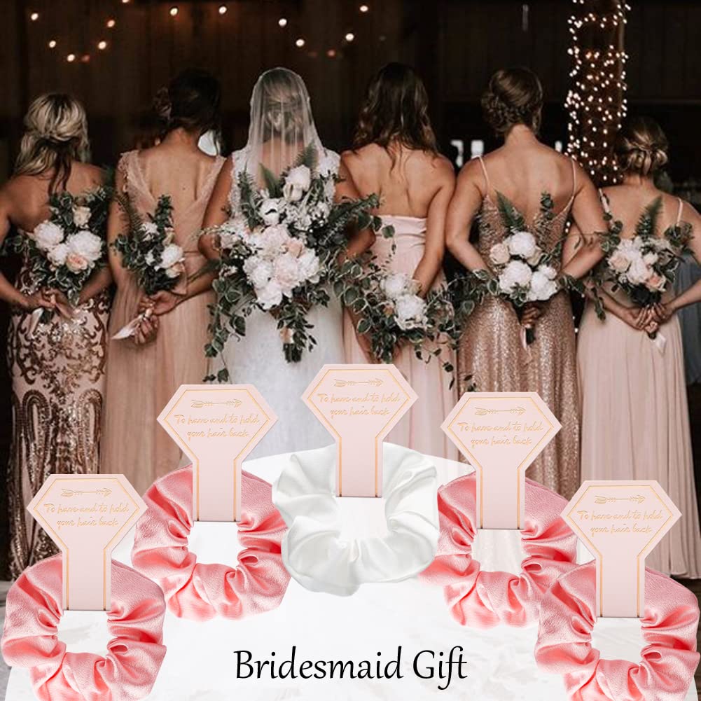 1+7 Pack Bachelorette Party Favor Retro Heart Sunglasses and Bridesmaid Scrunchies Set (Pink)