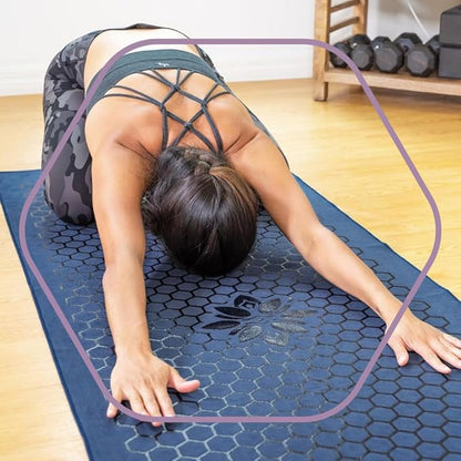 Clever Yoga Non-Slip Hot Yoga Towel – Non-Slip Grip for Hot Yoga, Sweat Absorbent, Honeycomb Silicone Grip, Stays Flat – Ideal for Pilates, Travel, Washable & Lightweight - Dark Blue