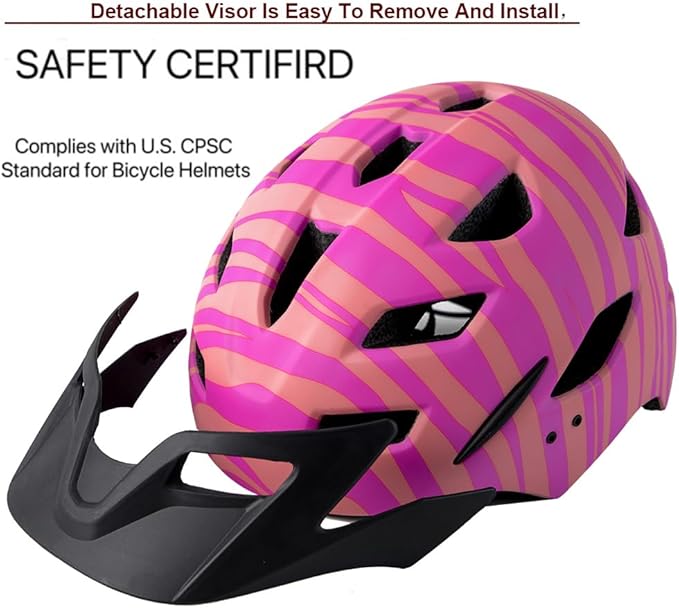 Kids Bike Helmet,Bavilk Kids Boys Girls Bike Helmets with LED Light Detachable Visor Children Youth Teen Multi-Sport for Skating Cycling Scooter Skateboard Adjustable & Lightweight 19.7"-22.4"