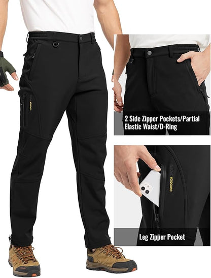 Rdruko Men's Snow Pants Waterproof Insulated Winter Hiking Pants Snowboard Fleece Lined Softshell Ski Pants