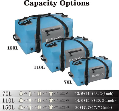 110L Waterproof Duffel Bag Travel Dry Bag, Large Capacity, Adjustable Thickened Straps and Handles, Zip Closure, Air Valve, Fully Waterproof, Perfect for Boating, Rafting, Motorcycle Kayaking