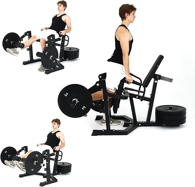 3 in 1 Leg Extension & Curl Machine, Separation Single Leg Extension, Stand Leg Curl, Leg Workout, Adjustable Bench, Plate Storage Rod, Compatible with 1'' & 2'' Weight Plates