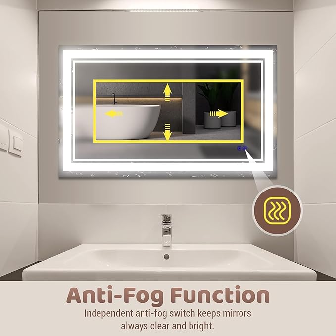 Led Mirror for Bathroom Front Lighted Smart Vanity 40x24 Inch 3 Colors CRI95+, Memory