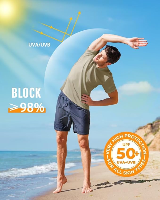 Boladeci Men's Swim Shirt Short Sleeve UPF 50+ Sun Protection SPF UV Moisture Wicking Lightweight Quick Dry Rash Guard