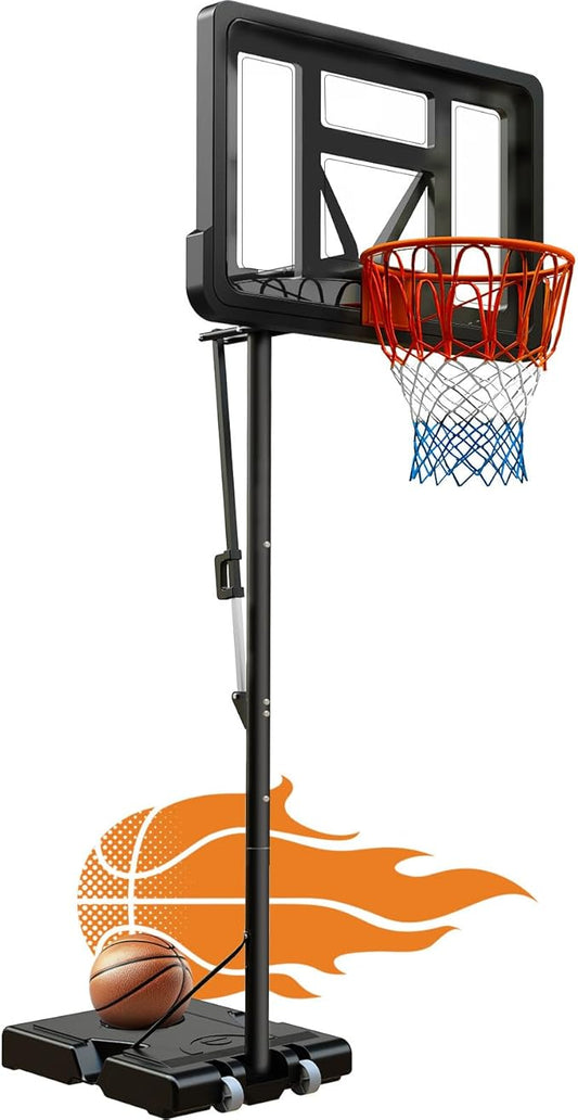 GORISE Portable Basketball Hoop for Home Outdoor Use, Adjustable Height, Shatterproof Backboard, for Daily Practice in Backyard or Garage Indoor Outdoor Backyard Pool