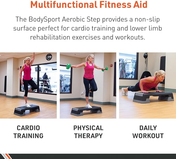 Body Sport® Aerobic Step – Step Aerobics Platform – Workout Equipment – Exercise Step Platform – Gray/Black