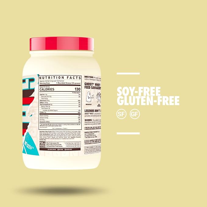 GHOST Whey Protein Powder, Marshmallow Cereal Milk - 2LB, 25G of Protein - Whey Protein Blend - ­Post Workout Fitness & Nutrition Shakes, Smoothies, Baking & Cooking - Soy & Gluten-Free