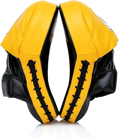 Fairtex FMV9 Contoured Focus Mitts |Striking Accuracy & Protection for Boxing, Muay Thai, Kickboxing |Ergonomic Design, Soft Padding, Secure Fit Leather