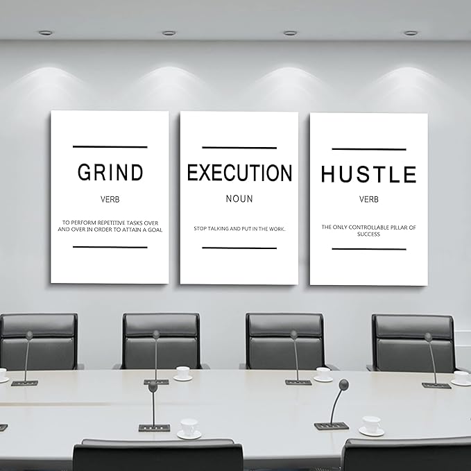 Framed Canvas Wall Art Success Quote - Office Wall Art, White Large Poster, Positive Motivational Set of 3 Prints, Execute Grand Hustle Poster, Inspirational Print (C-3pcs,20x30inchx3pcs)