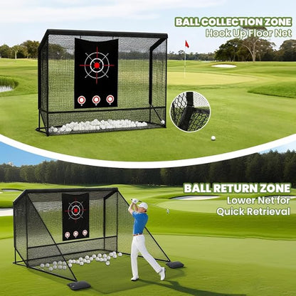 10x7ft Golf Hitting Practice Net with Dual Side Net Barriers & Durable Heavy Duty Steel Frame, Golf Nets Backyard Driving, Chipping & Swing Training for Indoor&Outdoor