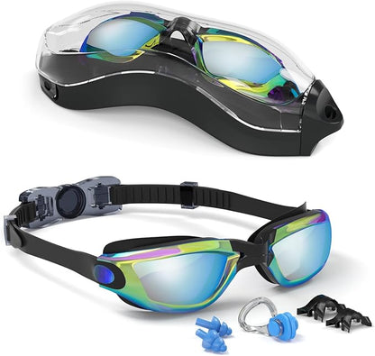 Kids Swim Goggles, Swimming Goggles for Kids with Nose Clip, Earplugs, Nose Bridge for Age 3-15