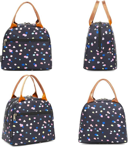 FlowFly Insulated Lunch Cooler Bag - Tote Organizer for Women/Men, Black Flower