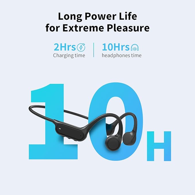 Bone Conduction Headphones, Open Ear IPX8 Waterproof Headsets Bluetooth 6.0 with Mic, Wireless Earbuds 10H Playtime Swimming Headphones for Sports, Running, Cycling